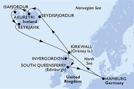 MSC PREZIOSA - Németország, Nagy-Britannia, Izland (a Hamburg-ból)