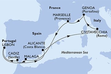 MSC SINFONIA - Spanyolország, Olaszország, Franciaország, Portúgalia (az Alicante-ből)