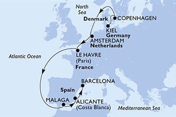 MSC EURIBIA - Německo, Dánsko, Nizozemí, Francie, Španělsko (z Kielu)