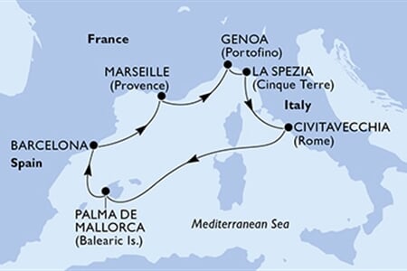 MSC WORLD EUROPA - Itálie, Španělsko, Francie (z Janova)