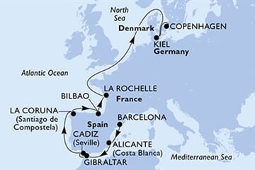 MSC Euribia - Španělsko, Gibraltar, Francie, Německo, Dánsko (z Barcelony)