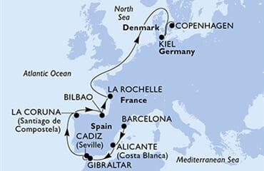 MSC Euribia - Španělsko, Gibraltar, Francie, Německo, Dánsko (z Barcelony)