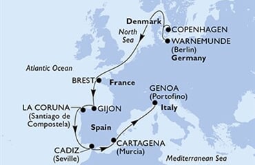 MSC Splendida - Dánsko, Německo, Francie, Španělsko, Itálie (z Kodaně)