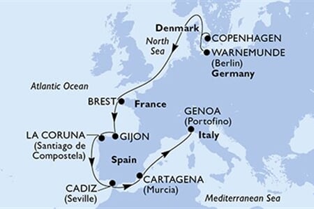MSC Splendida - Dánsko, Německo, Francie, Španělsko, Itálie (z Kodaně)