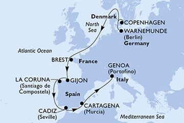 MSC SPLENDIDA - Dánia, Németország, Franciaország, Spanyolország, Olaszország (a Koppenhága-ből)