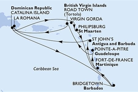 MSC OPERA - Barbados, Martinik, Guadeloupe, Panenské o. (britské), Dominikán.rep., ... (Bridgetown)