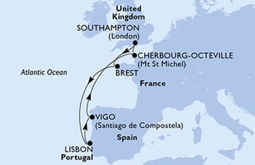 MSC Meraviglia - Velká Británie, Francie, Portugalsko, Španělsko (ze Southamptonu)