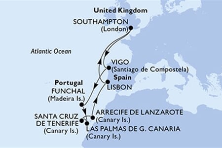 MSC MERAVIGLIA - Nagy-Britannia, Spanyolország, Portúgalia (a Southampton-ból)