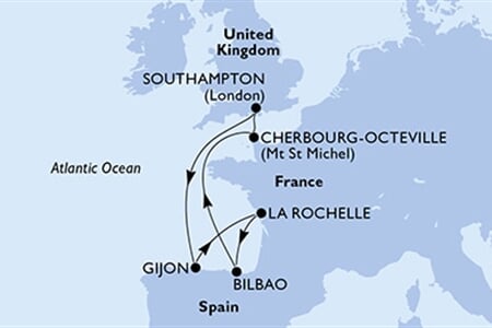 MSC MERAVIGLIA - Nagy-Britannia, Spanyolország, Franciaország (a Southampton-ból)