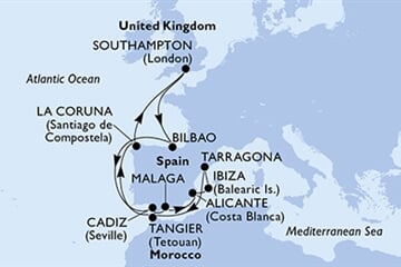 MSC MERAVIGLIA - Nagy-Britannia, Spanyolország, Marokkó (a Southampton-ból)