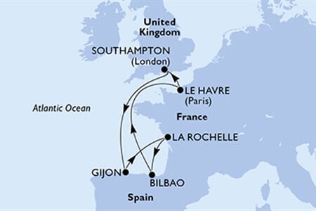 MSC MERAVIGLIA - Velká Británie, Španělsko, Francie (ze Southamptonu)