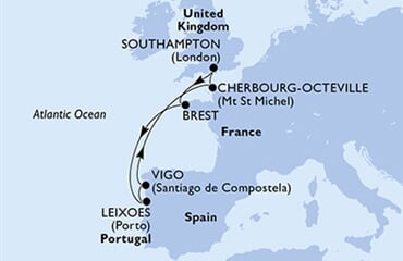 MSC Meraviglia - Velká Británie, Francie, Portugalsko, Španělsko (ze Southamptonu)