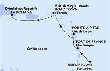 MSC Opera - Barbados, Martinik, Guadeloupe, Panenské o. (britské), Dominikán.rep. (Bridgetown)