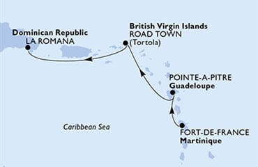MSC Opera - Martinik, Guadeloupe, Panenské o. (britské), Dominikán.rep. (Fort-de-France)