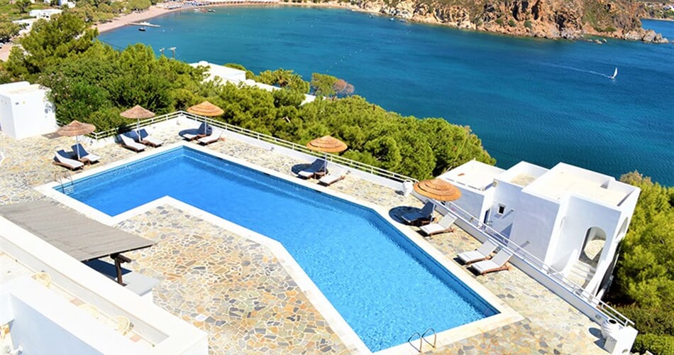 Hotel Patmos Paradise: fotografie vybavení exteriérů a interiérů ubytování.