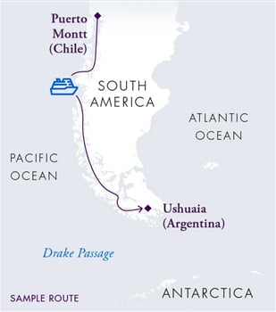 Trasa plavby Patagonia chilean fjords