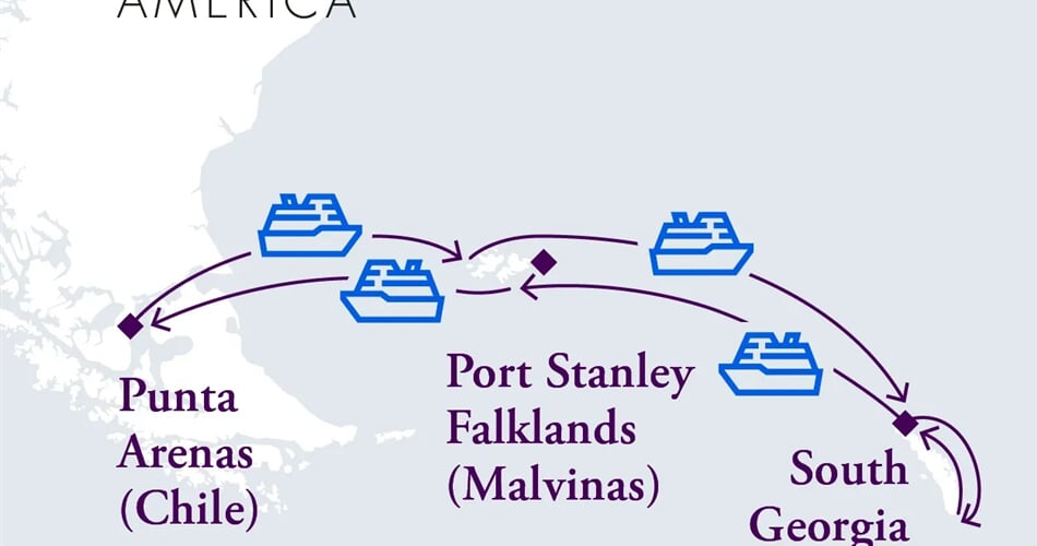 Trasa plavby Falklands south georgia