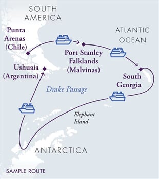Trasa plavby Falklands south georgia antarctica