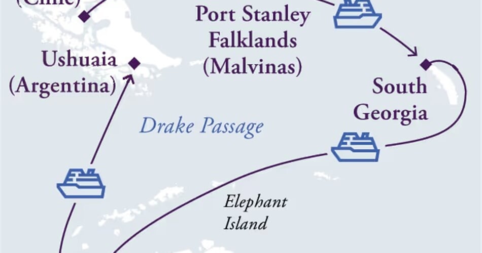 Trasa plavby Falklands south georgia antarctica