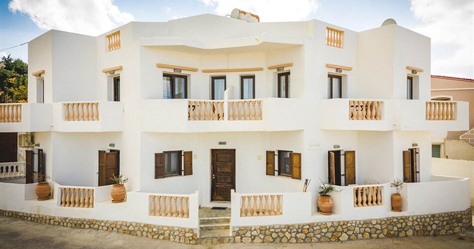 Apartmánový dům Theoxenia: fotografie vybavení exteriérů a interiérů ubytování.