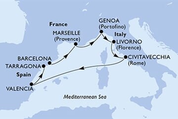 MSC LIRICA - Spanyolország, Franciaország, Olaszország (a Barcelona-ből)