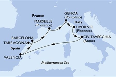 MSC LIRICA - Španělsko, Francie, Itálie (Tarragona)