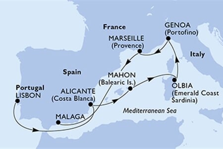 MSC Opera - Portugalsko, Španělsko, Itálie, Francie (z Lisabonu)