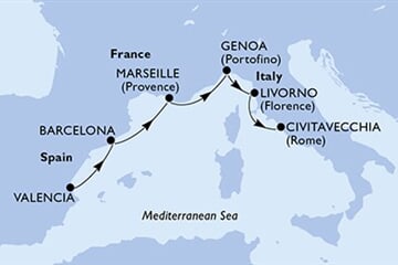 MSC SINFONIA - Spanyolország, Franciaország, Olaszország (a Valencia-ből)