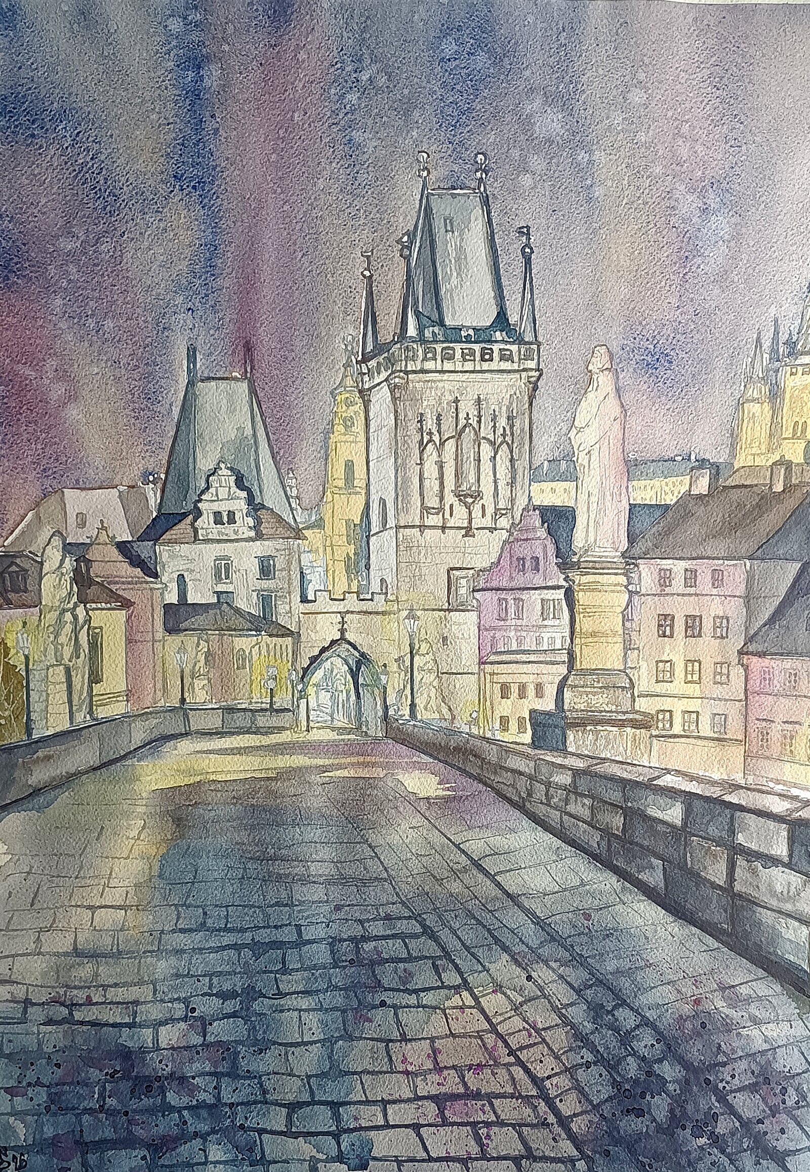 Blažena Niemcová: Malostranské mostecké věže, 70 × 50 cm