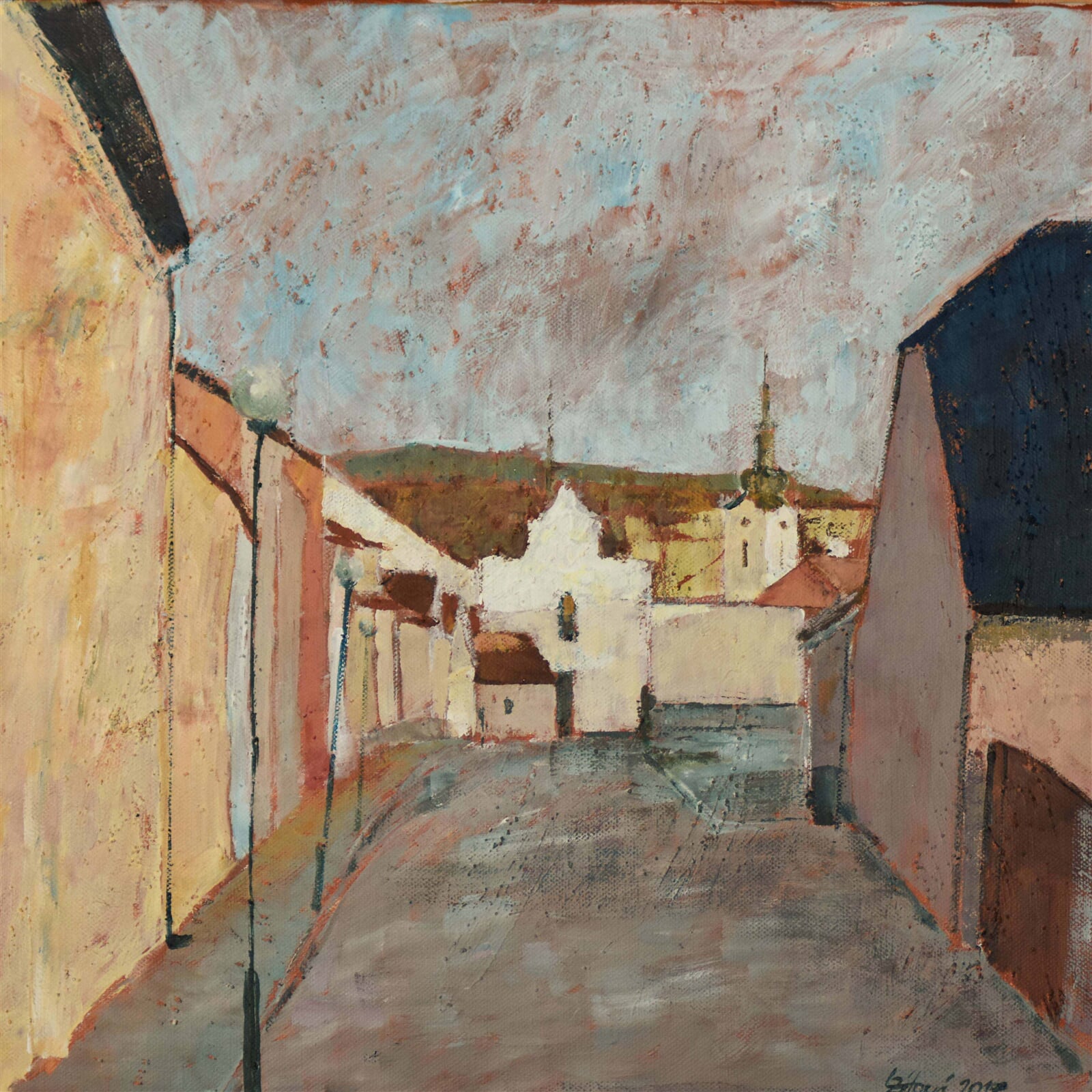 Lada Zítová: Pelhřimov, Hrnčířskou ulicí ke sv. Vítu, 40 × 40 cm