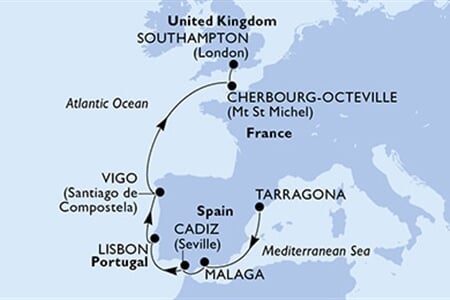 MSC MERAVIGLIA - Španělsko, Portugalsko, Francie, Velká Británie (Tarragona)