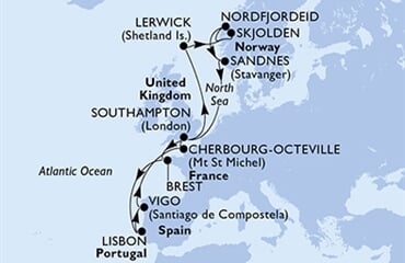 MSC Meraviglia - Velká Británie, Francie, Portugalsko, Španělsko, Norsko (ze Southamptonu)
