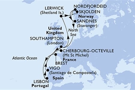 MSC Meraviglia - Velká Británie, Francie, Portugalsko, Španělsko, Norsko (ze Southamptonu)