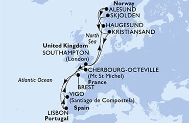 MSC Meraviglia - Velká Británie, Francie, Portugalsko, Španělsko, Norsko (ze Southamptonu)