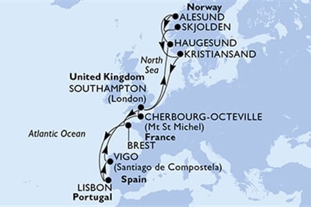 MSC Meraviglia - Velká Británie, Francie, Portugalsko, Španělsko, Norsko (ze Southamptonu)