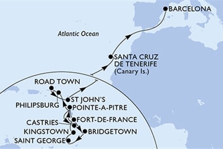 MSC WORLD EUROPA - Martinik, Guadeloupe, Sv.Lucie, Barbados, Grenada, ... (Fort-de-France)