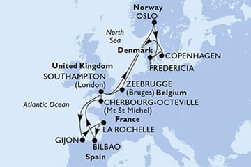 MSC MERAVIGLIA - Velká Británie, Španělsko, Francie, Norsko, Dánsko, ... (ze Southamptonu)