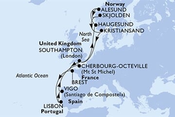 MSC MERAVIGLIA - Velká Británie, Francie, Portugalsko, Španělsko, Norsko (ze Southamptonu)