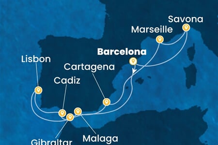 Costa Diadema - Španělsko, Portugalsko, Velká Británie, Francie, Itálie (z Barcelony)