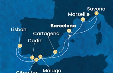 Costa Diadema - Španělsko, Portugalsko, Velká Británie, Francie, Itálie (z Barcelony)