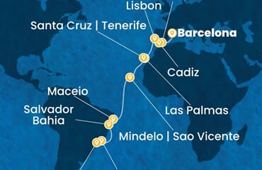 Costa Diadema - Španělsko, Portugalsko, Brazílie (z Barcelony)