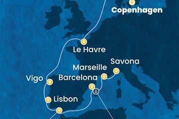 Costa Diadema - Dánsko, Francie, Španělsko, Portugalsko, Itálie (z Kodaně)