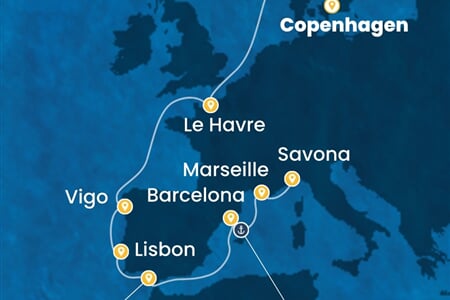 Costa Diadema - Dánsko, Francie, Španělsko, Portugalsko, Itálie (z Kodaně)