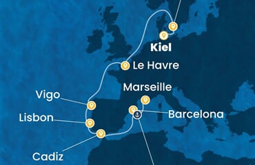 Costa Diadema - Německo, Dánsko, Francie, Španělsko, Portugalsko (z Kielu)