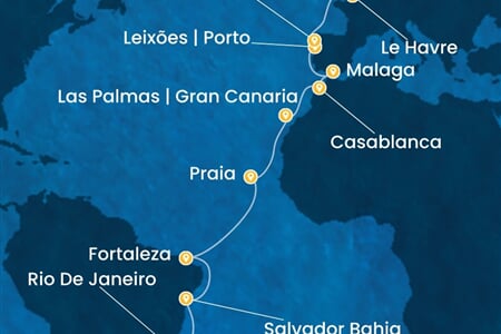 Costa Diadema - Brazílie, Španělsko, Maroko, Portugalsko, Francie, ... (Santos)