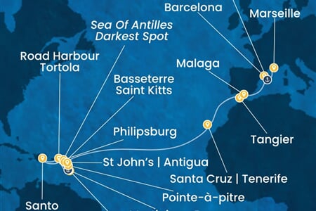 Costa Favolosa - Nizozemské Antily, Dominikán.rep., Maroko, Španělsko, Francie (Fort-de-France)
