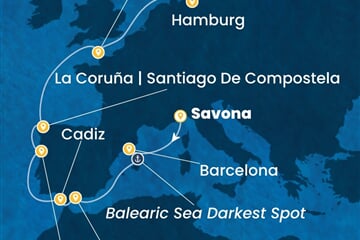 Costa Favolosa - Itálie, Španělsko, Portugalsko, Francie, Německo (ze Savony)