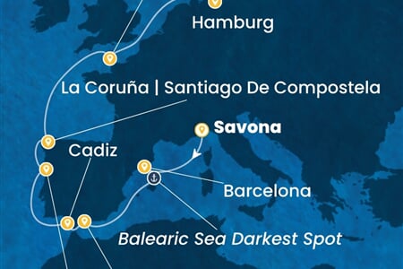 Costa Favolosa - Itálie, Španělsko, Portugalsko, Francie, Německo (ze Savony)
