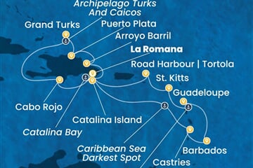 Costa Fascinosa - Dominikán.rep., Turks a Caicos, Nizozemské Antily (z La Romana)