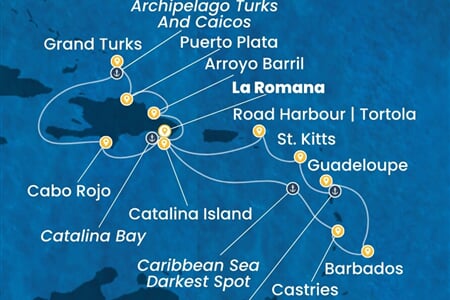 Costa Fascinosa - Dominikán.rep., Turks a Caicos, Nizozemské Antily (z La Romana)